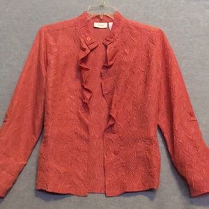 CHICO’S Fall Burnt Coral Ruffled Relaxed Fit Button Up Shacket w/Slight Peplum